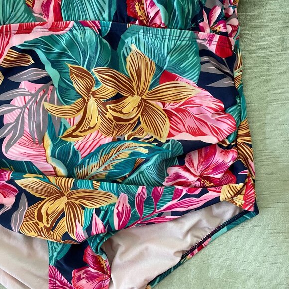 Kona Sol Floral Hibiscus One Piece Swimsuit Size 20W Bikini Strappy Ruched - Picture 4 of 9